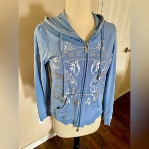 BCBG MAXAZRIA Y2K Powder Blue Zip Up Hoodie, Size Medium
